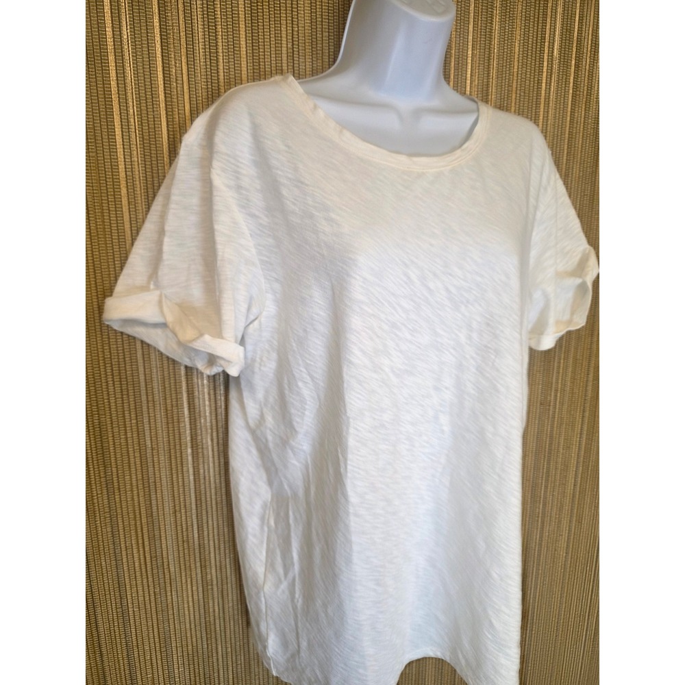 Theory White Slub Cotton Rolled Cuff Short Sleeve Tee Shirt Womens Large